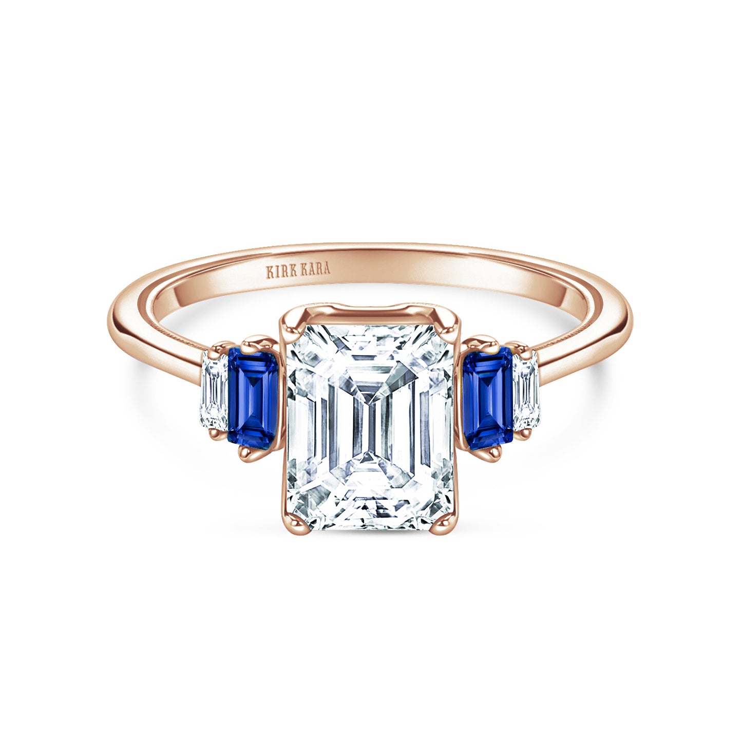 Five Stone Baguette Blue Sapphire Diamond Engagement Ring