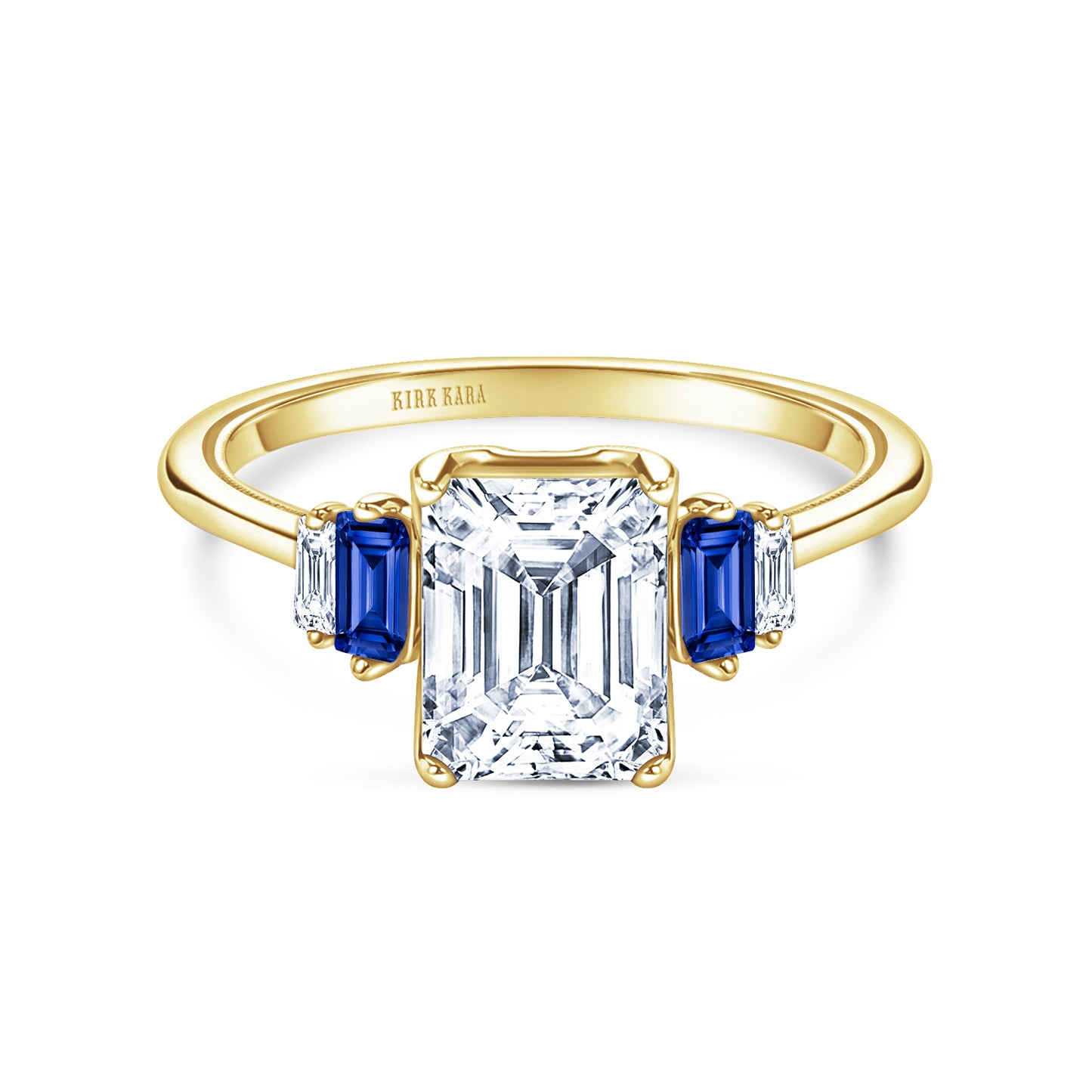 Five Stone Baguette Blue Sapphire Diamond Engagement Ring