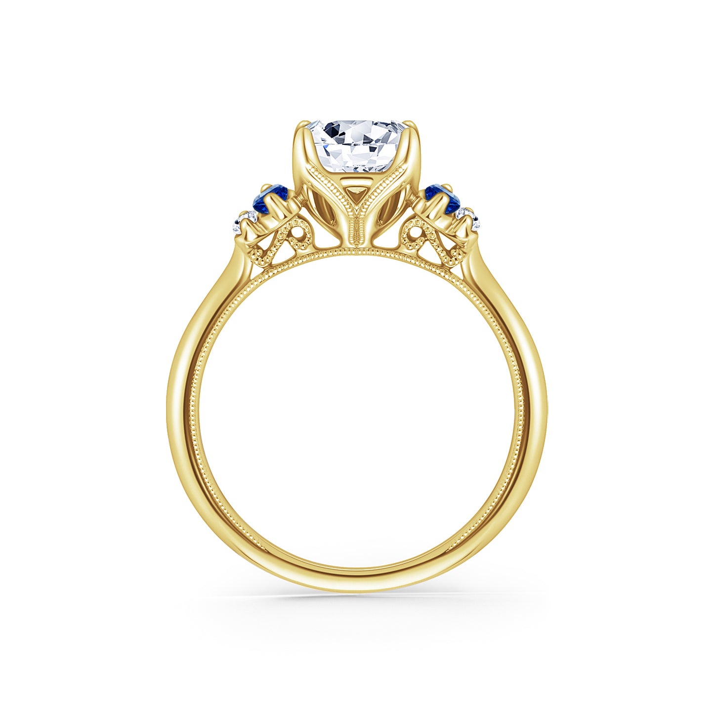 Five Stone Baguette Blue Sapphire Diamond Engagement Ring