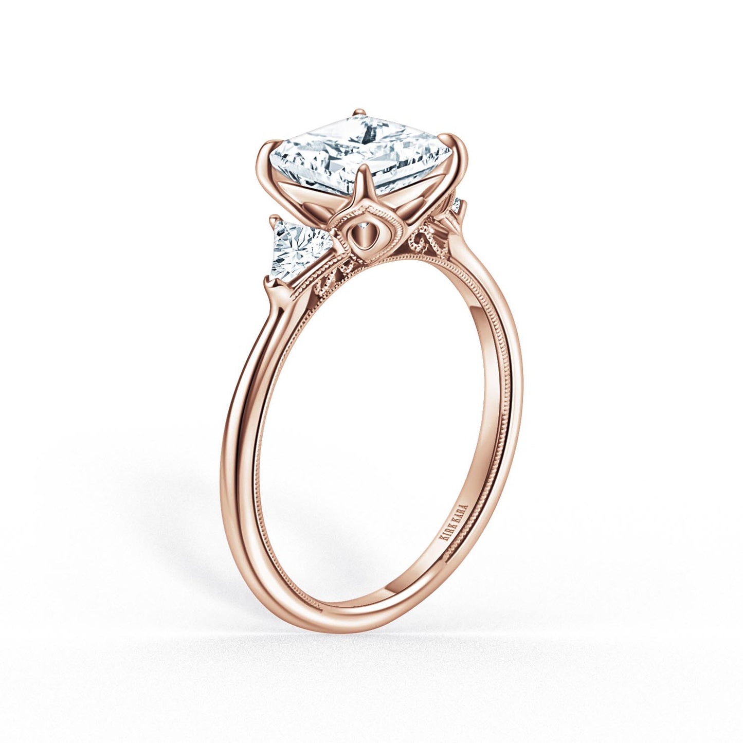 Three Stone Trillion Side Stone Diamond Engagement Ring