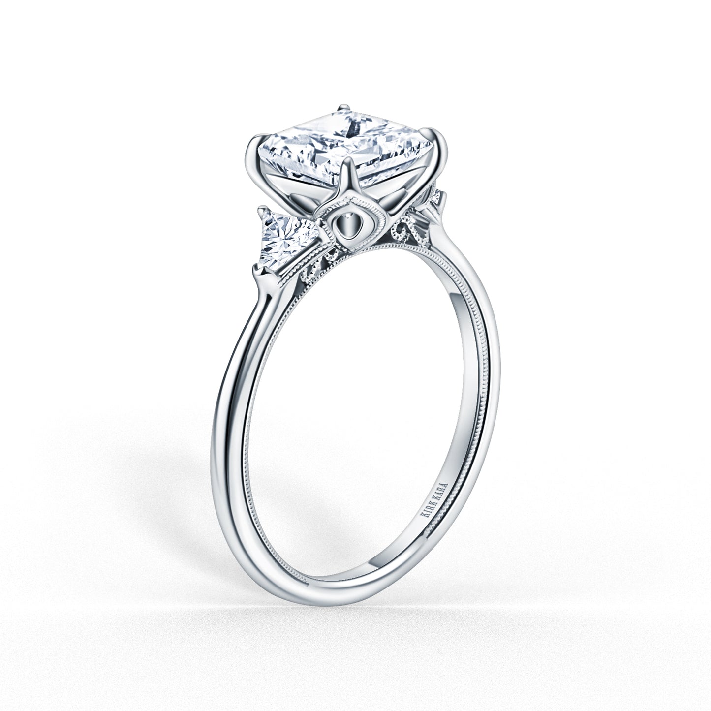 Three Stone Trillion Side Stone Diamond Engagement Ring