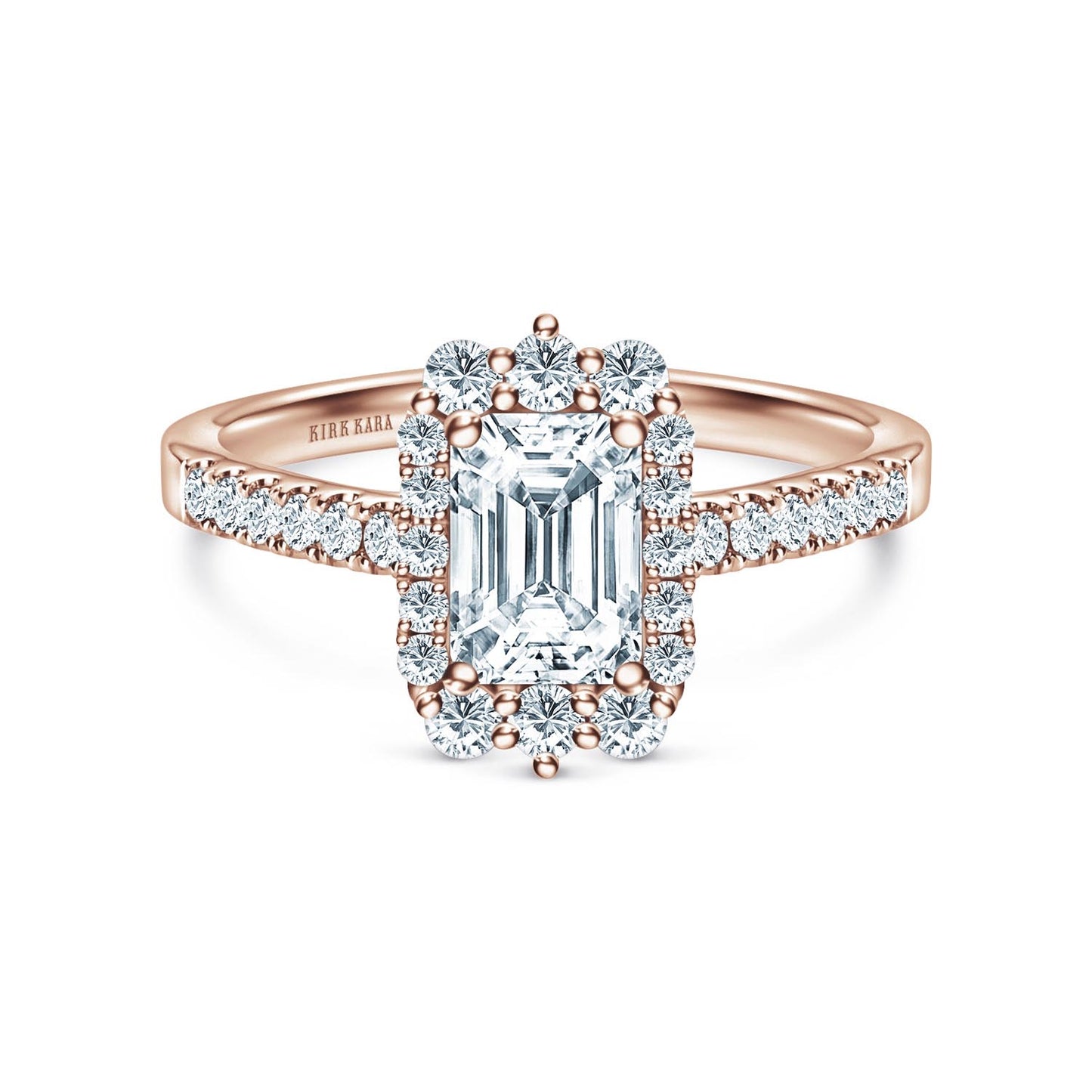Elegant Emerald Graduated Halo Diamond Engagement Ring