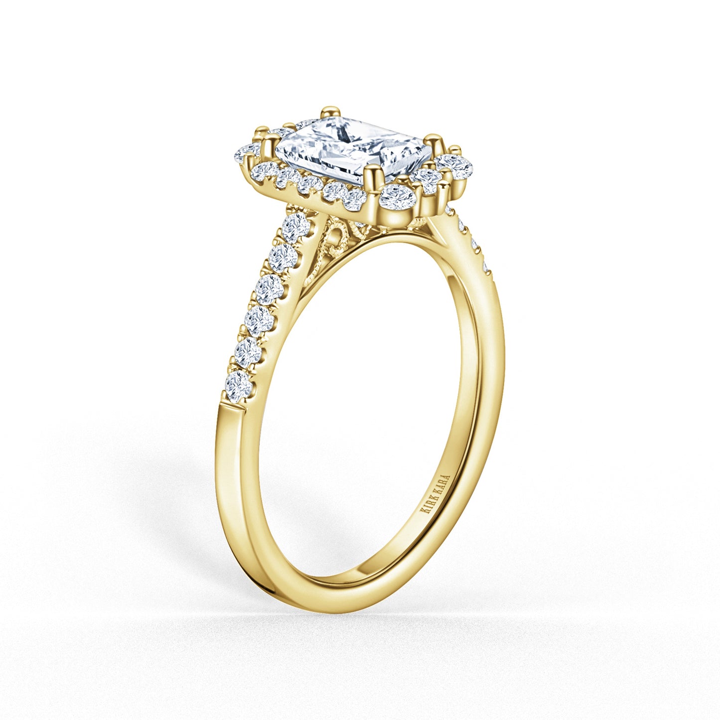 Elegant Emerald Graduated Halo Diamond Engagement Ring