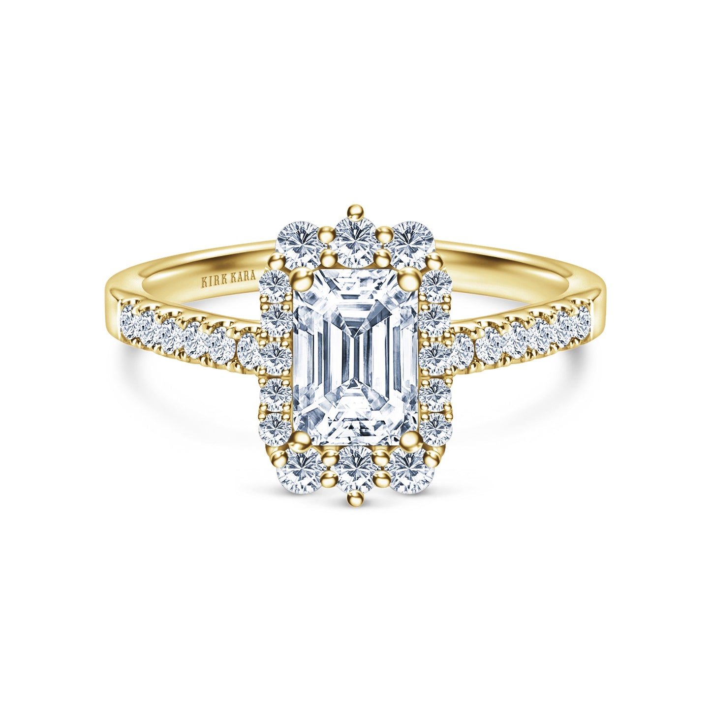 Elegant Emerald Graduated Halo Diamond Engagement Ring