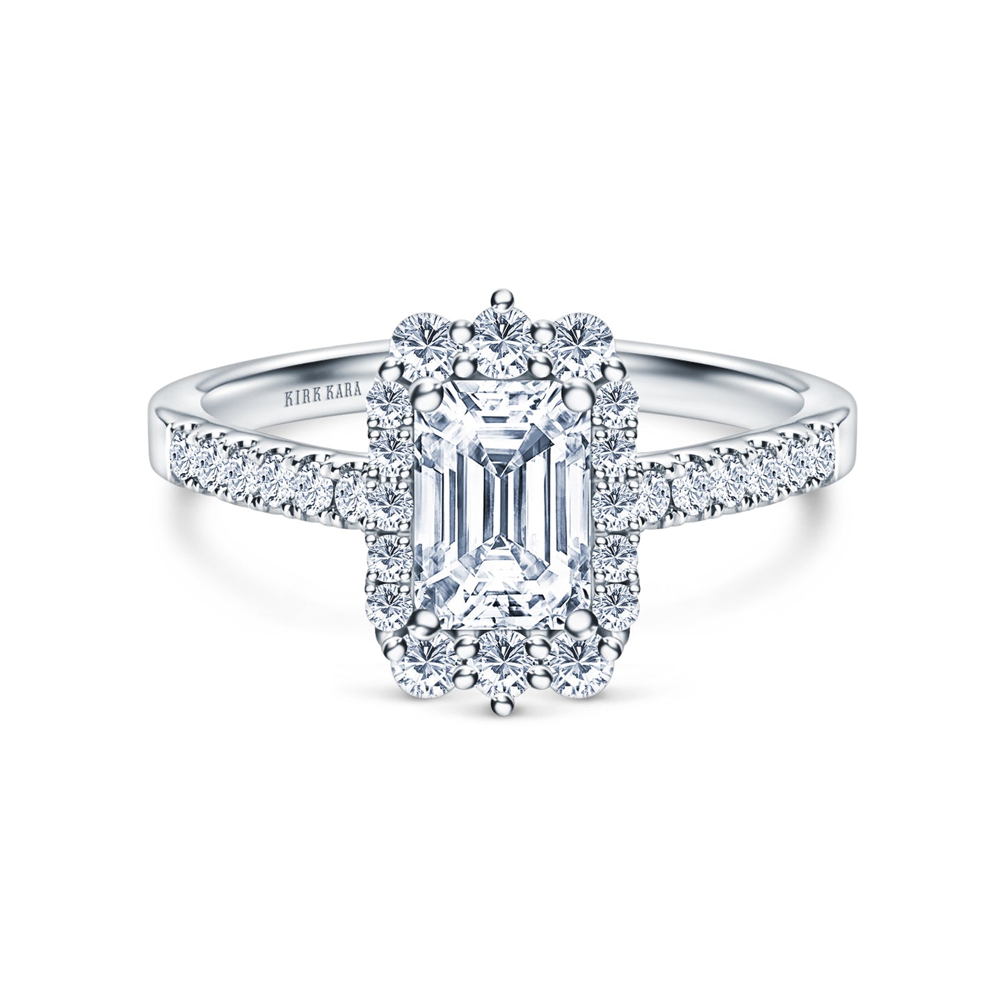Elegant Emerald Graduated Halo Diamond Engagement Ring