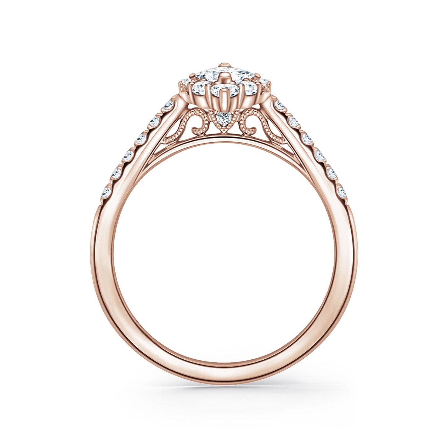 Elegant Marquise Graduated Halo Diamond Engagement Ring
