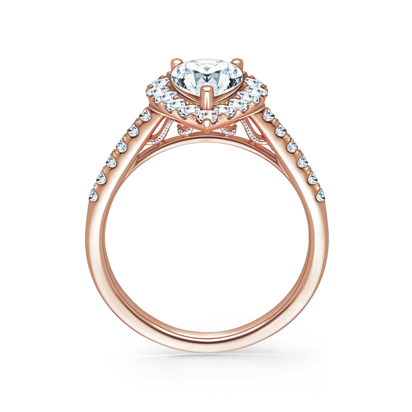 Elegant Pear Graduated Halo Diamond Engagement Ring