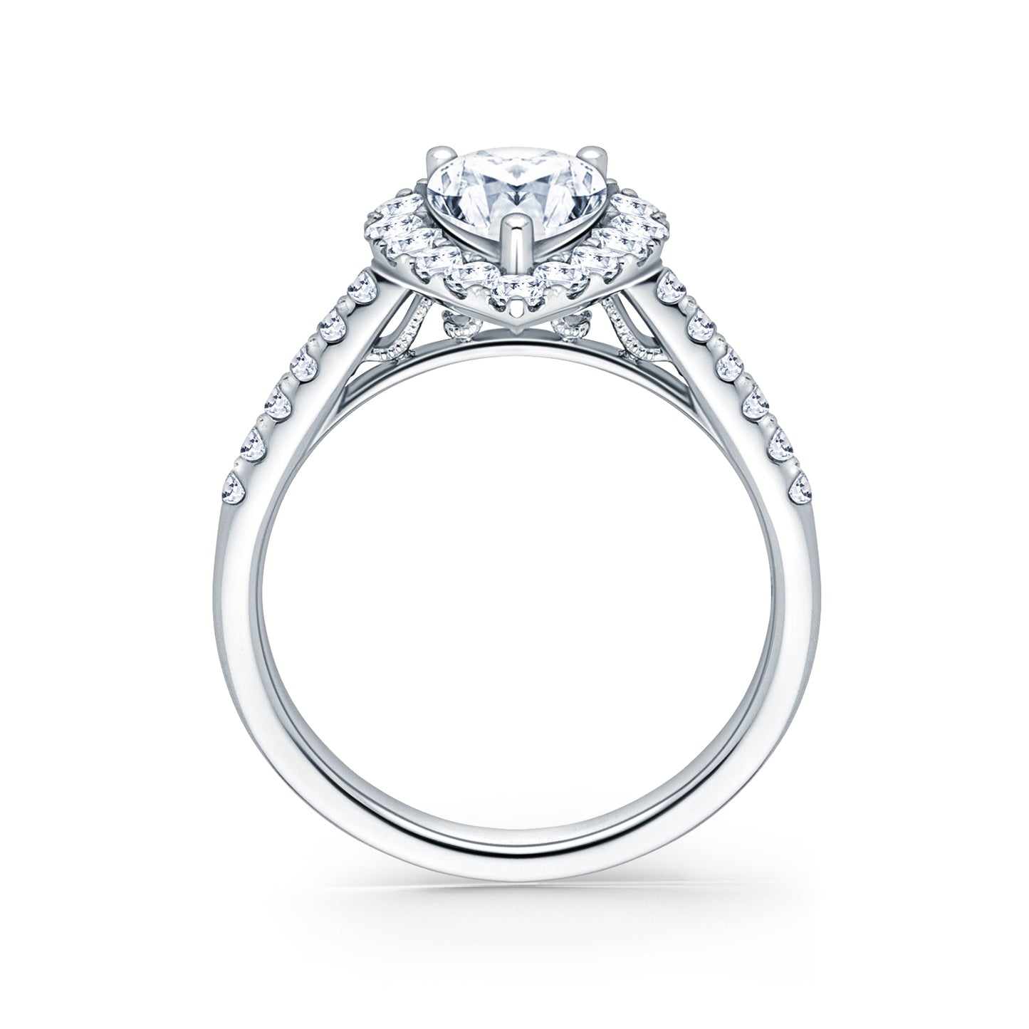 Elegant Pear Graduated Halo Diamond Engagement Ring