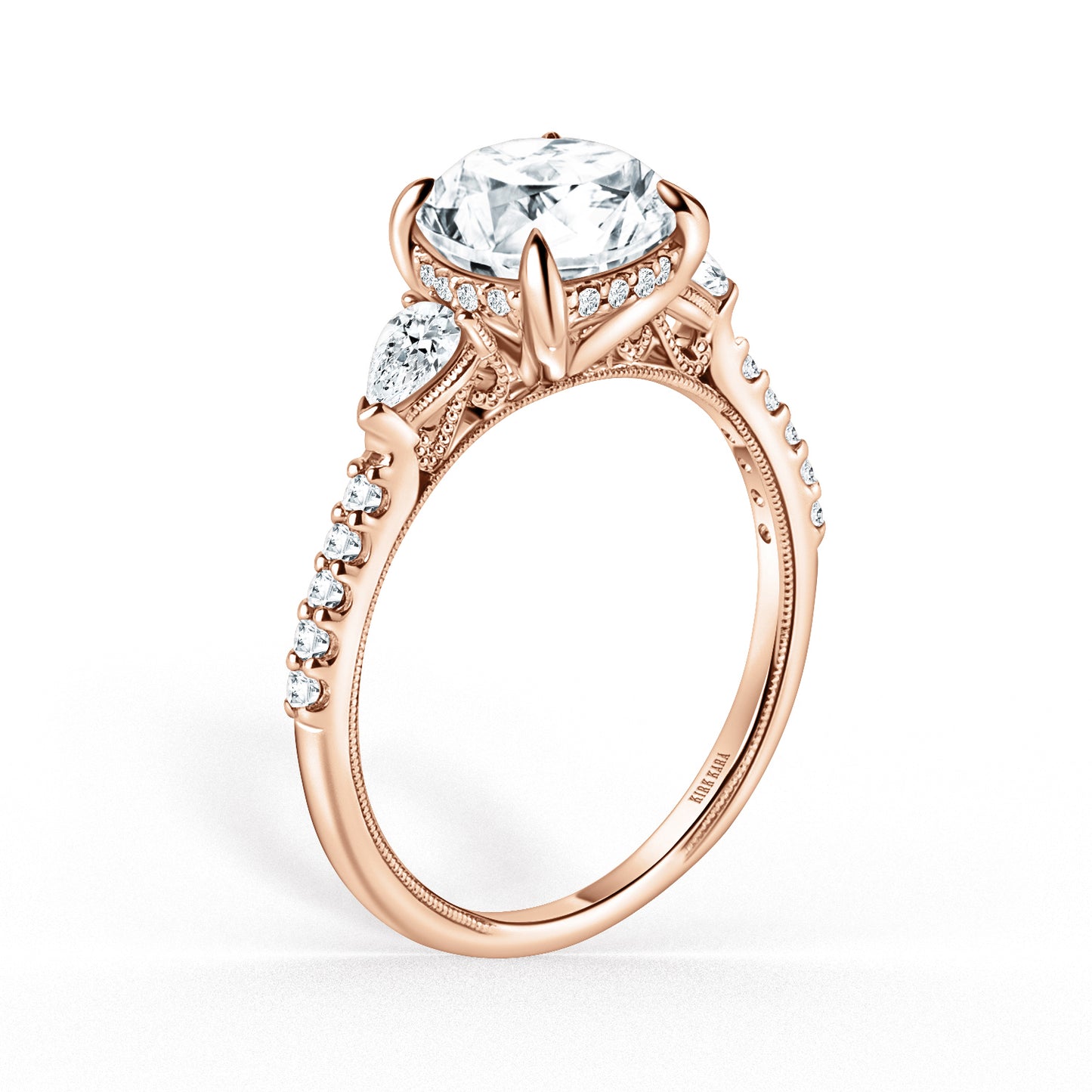 Three Stone Pear Hidden Halo Diamond Accent Engagement Ring