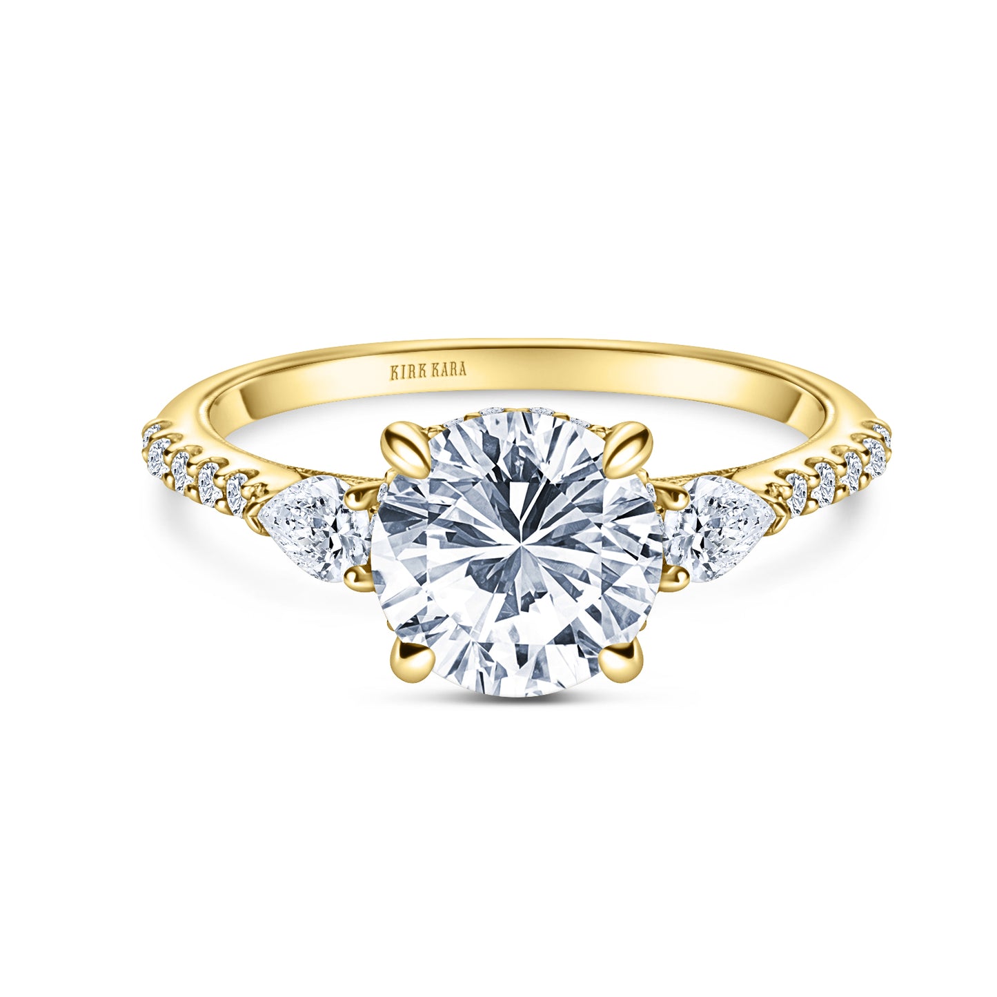 Three Stone Pear Hidden Halo Diamond Accent Engagement Ring