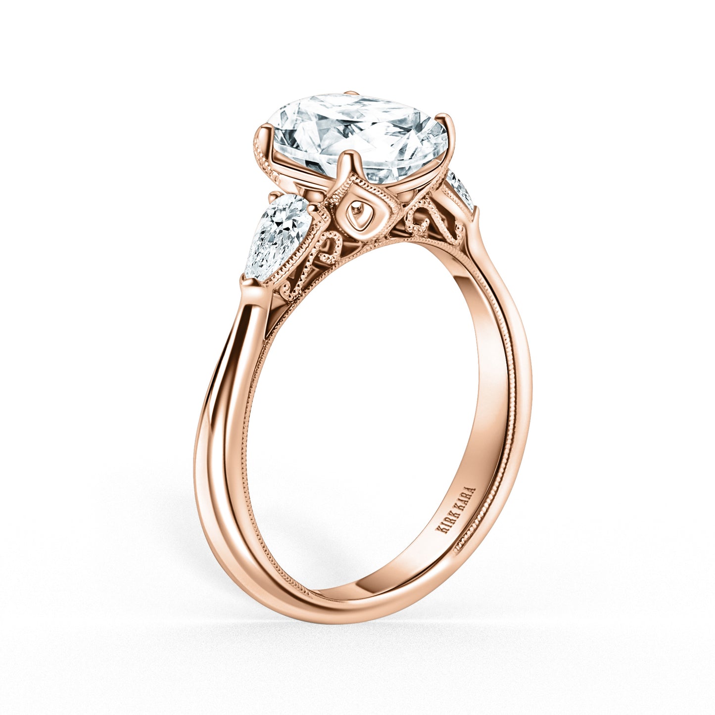 Wide Three Stone Pear Side Stone Diamond Engagement Ring