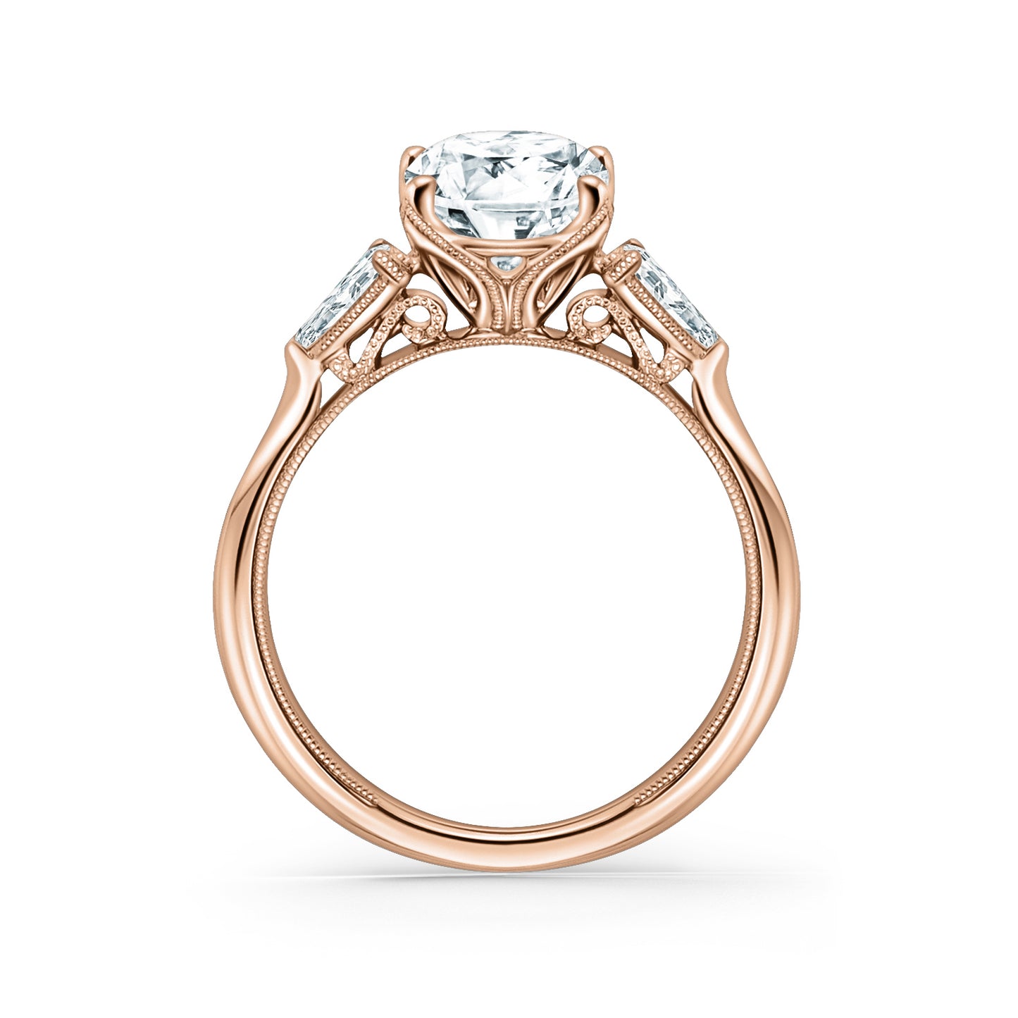 Wide Three Stone Pear Side Stone Diamond Engagement Ring