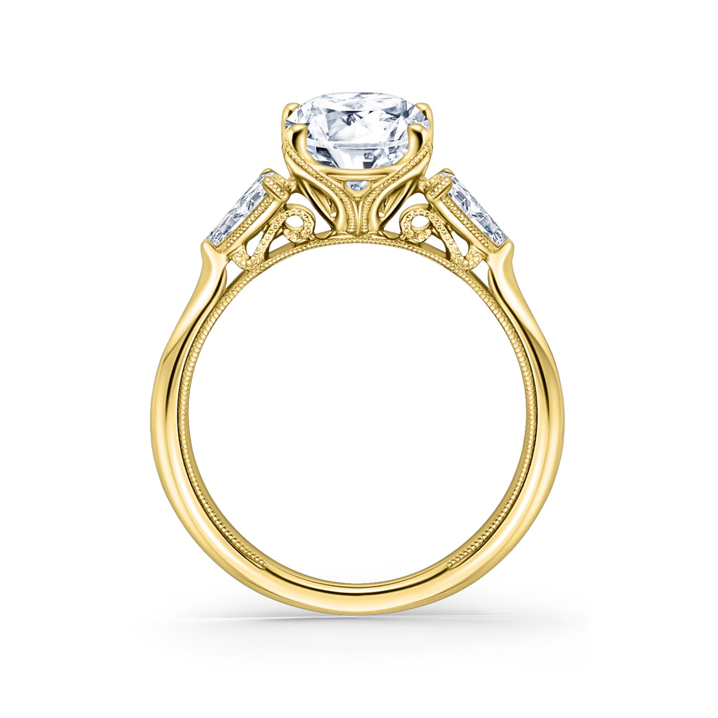 Wide Three Stone Pear Side Stone Diamond Engagement Ring