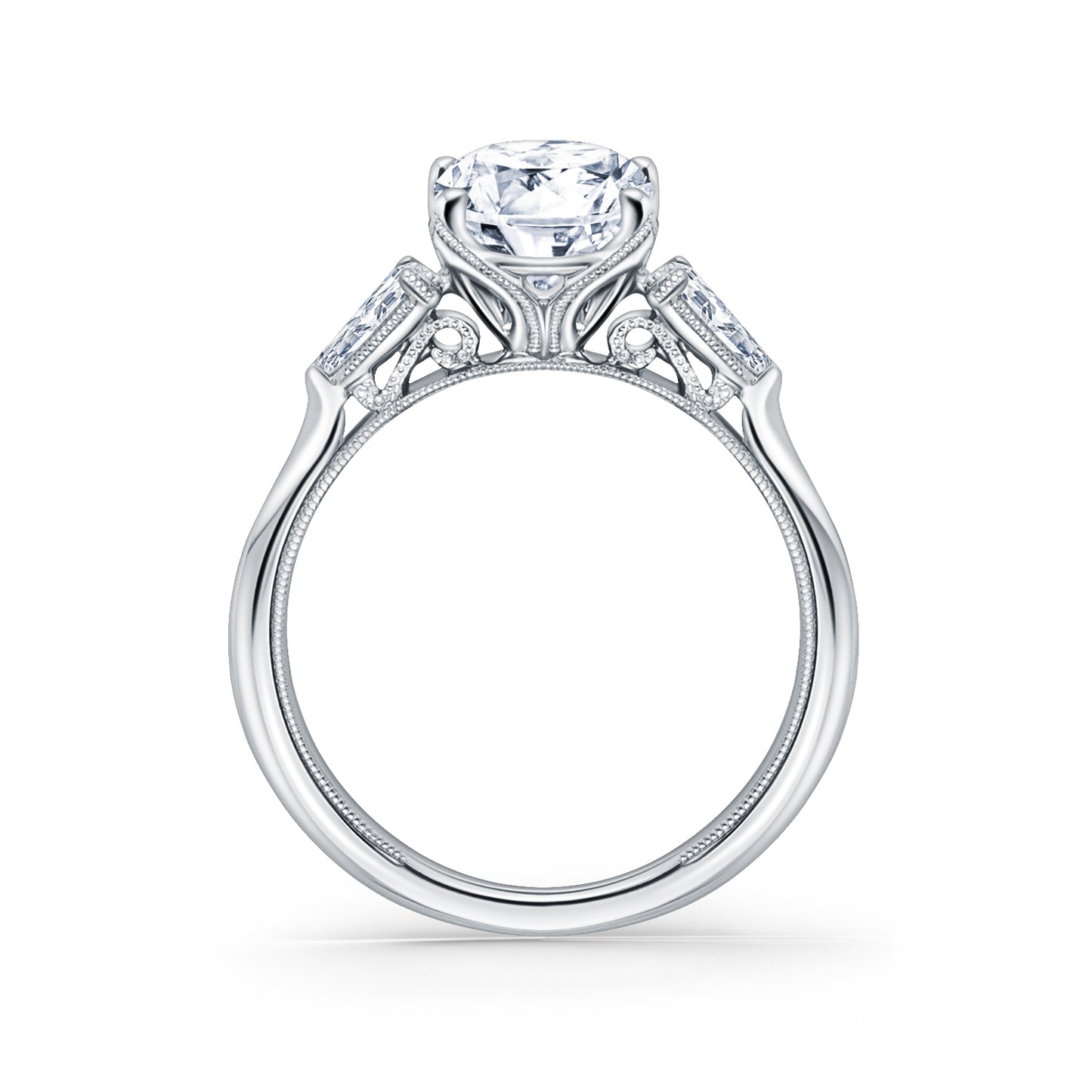 Wide Three Stone Pear Side Stone Diamond Engagement Ring