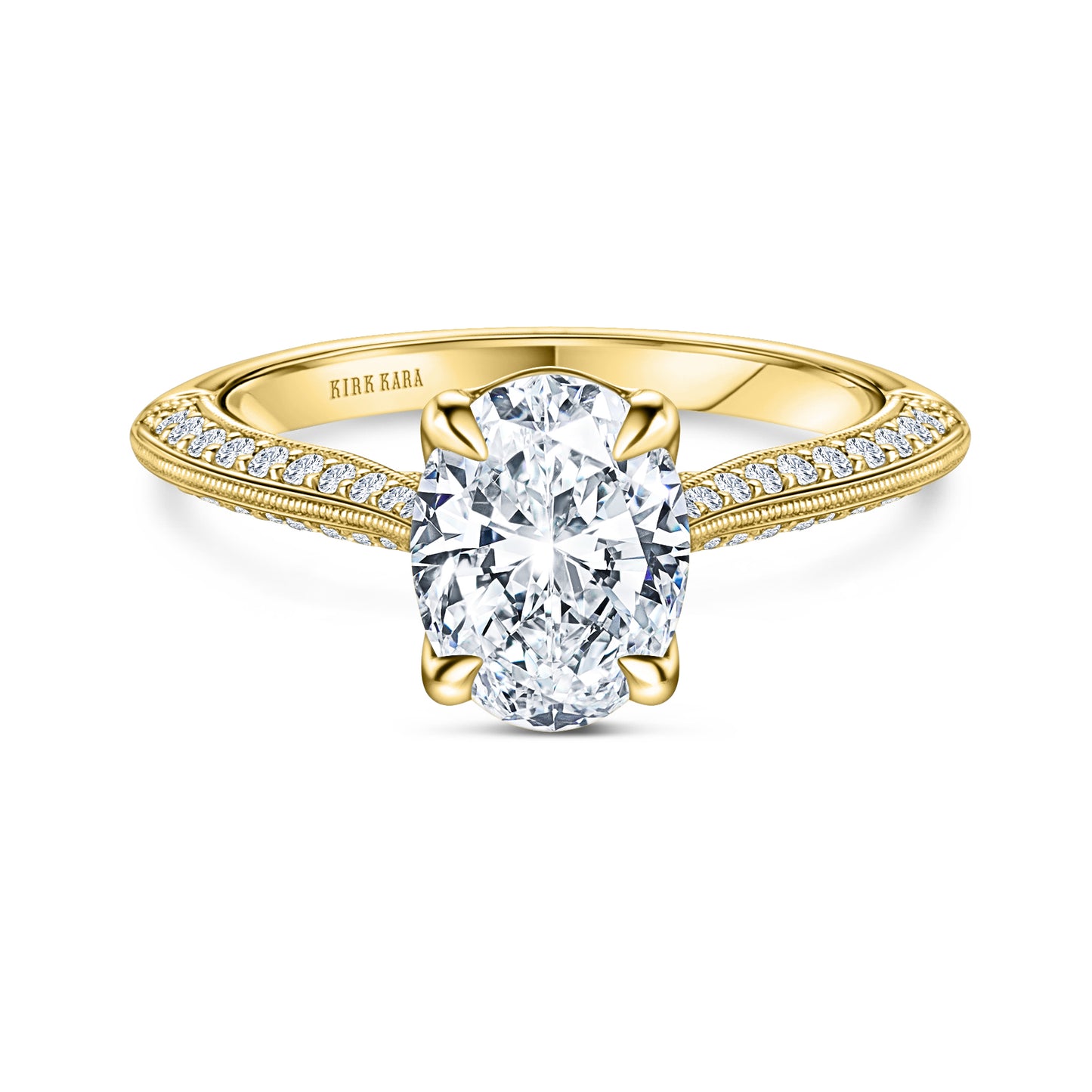 Knife Edge Milgrain Diamond Cathedral Engagement Ring