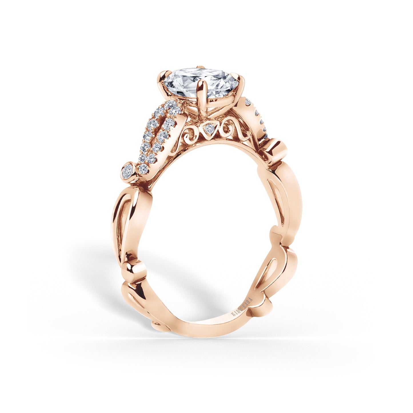 Vintage Inspired Crown Romantic Cathedral Diamond Engagement Ring