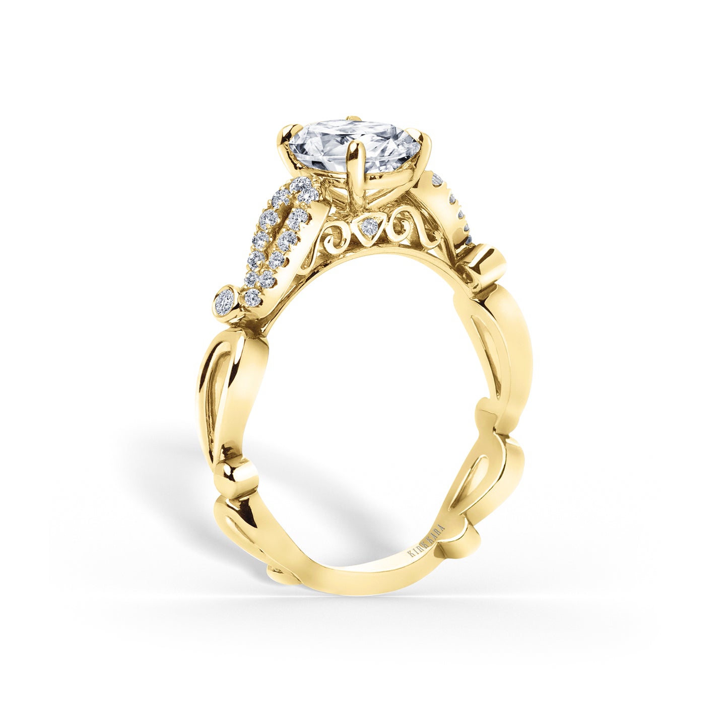 Vintage Inspired Crown Romantic Cathedral Diamond Engagement Ring
