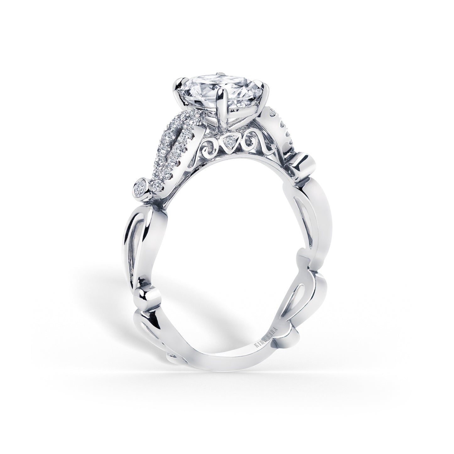 Vintage Inspired Crown Romantic Cathedral Diamond Engagement Ring