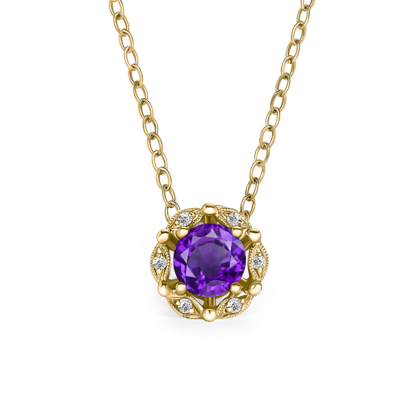 Delicate Floral Amethyst Diamond Necklace