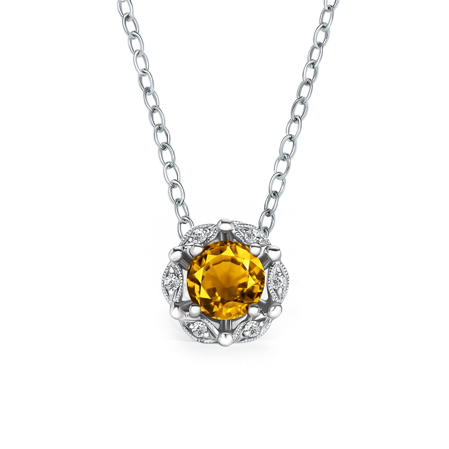 Delicate Floral Citrine Diamond Necklace