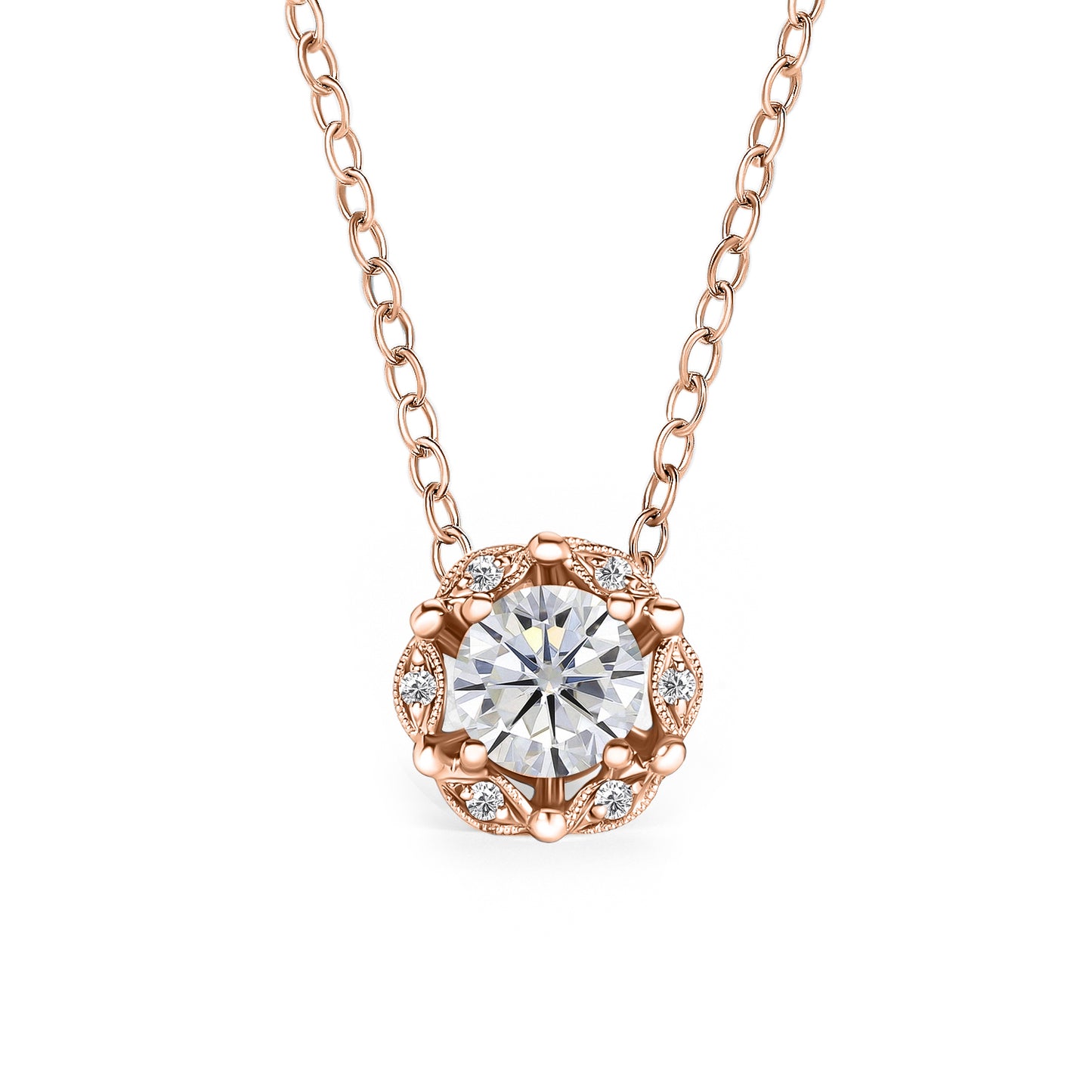 Delicate Floral White Moissanite Diamond Necklace