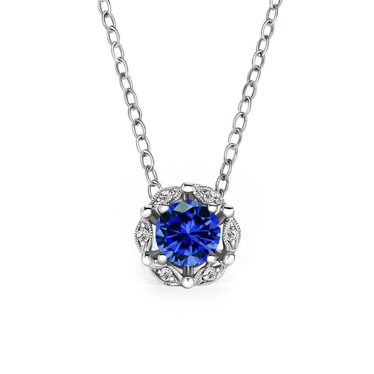 Delicate Floral Blue Sapphire Diamond Necklace