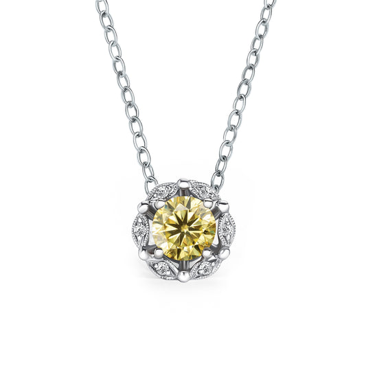 Delicate Floral Yellow Moissanite Diamond Necklace