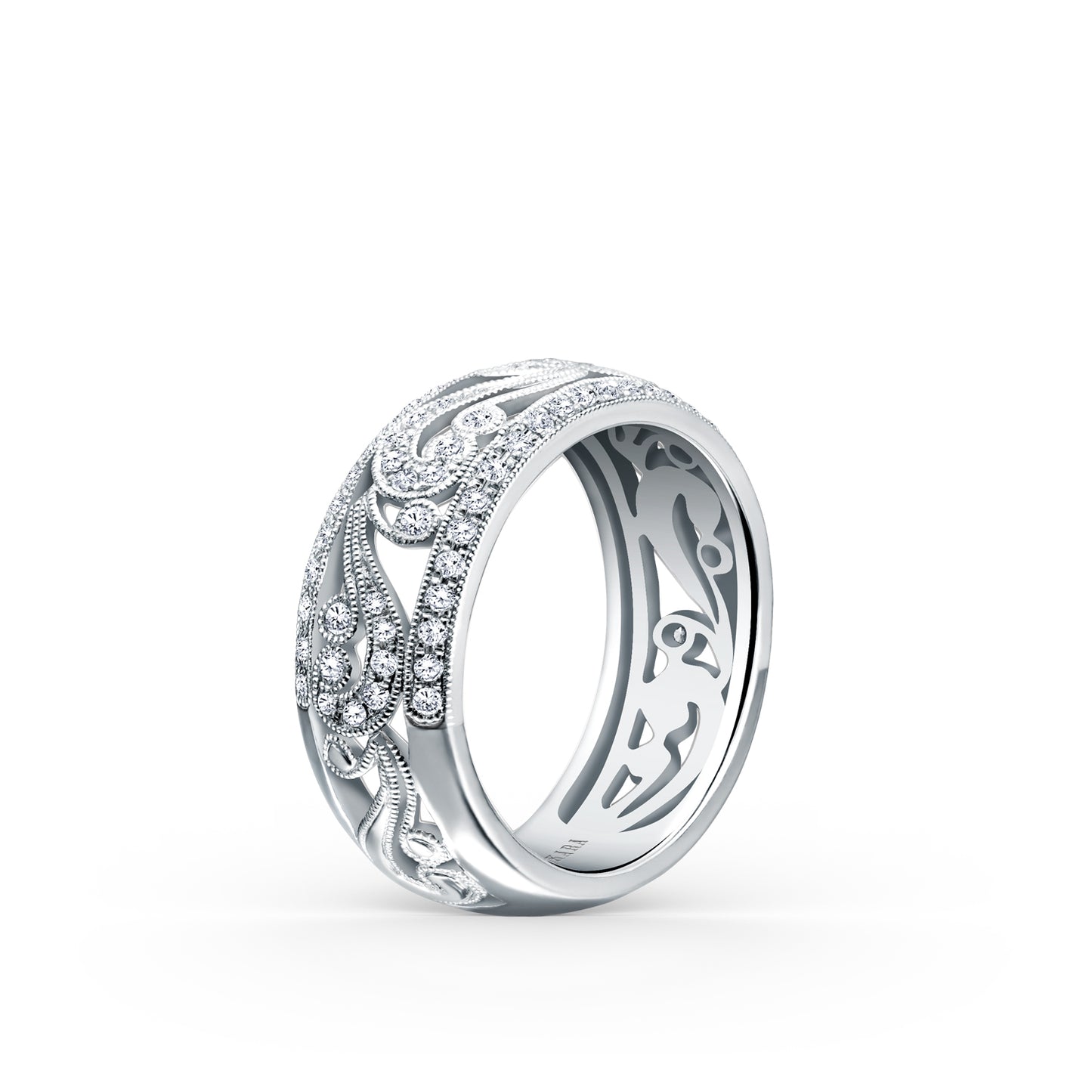 Swirl Milgrain Wide Domed Diamond Wedding Band