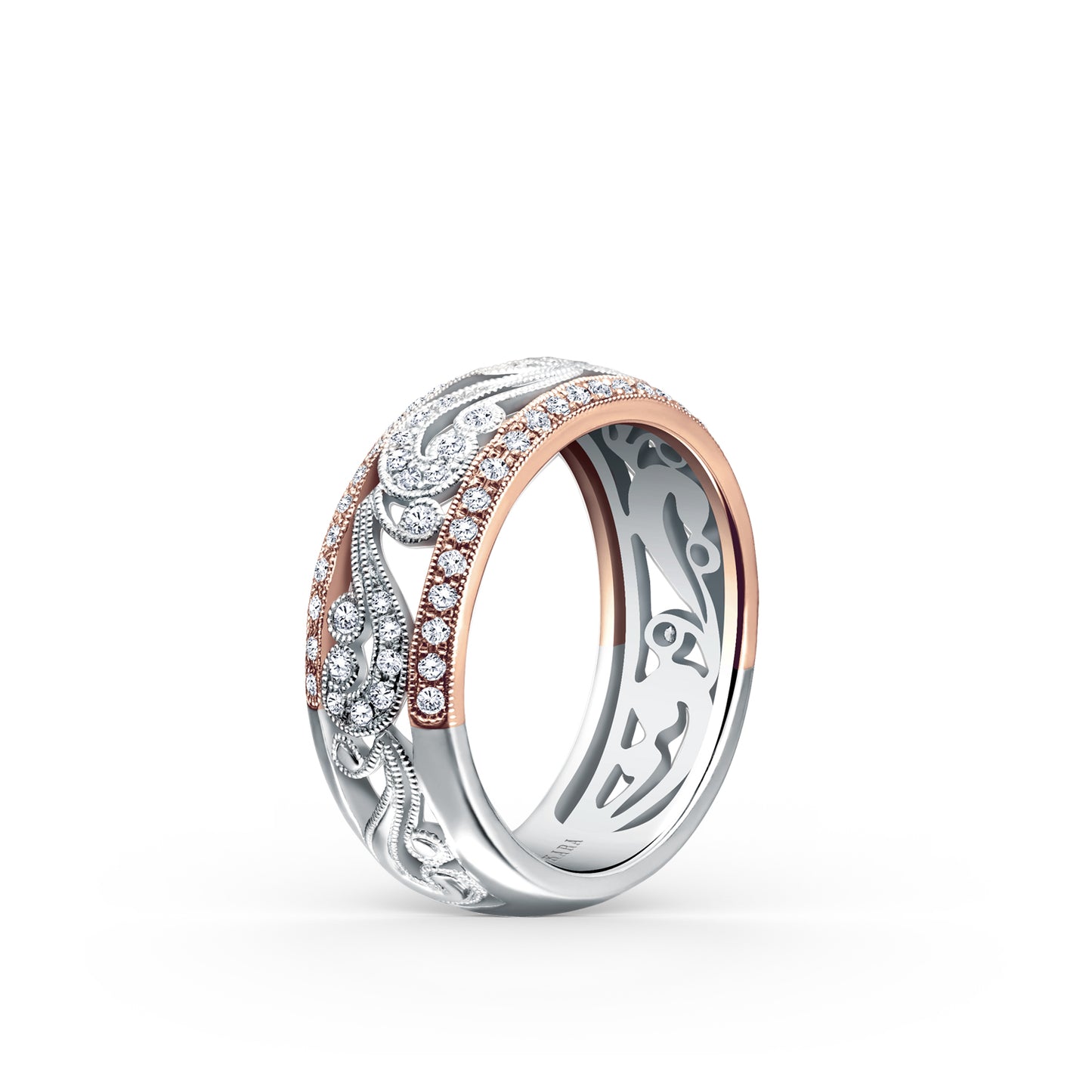 Swirl Milgrain Wide Domed Diamond Wedding Band