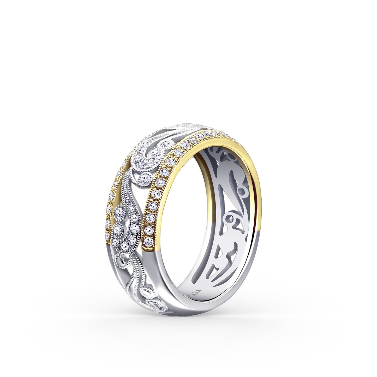 Swirl Milgrain Wide Domed Diamond Wedding Band