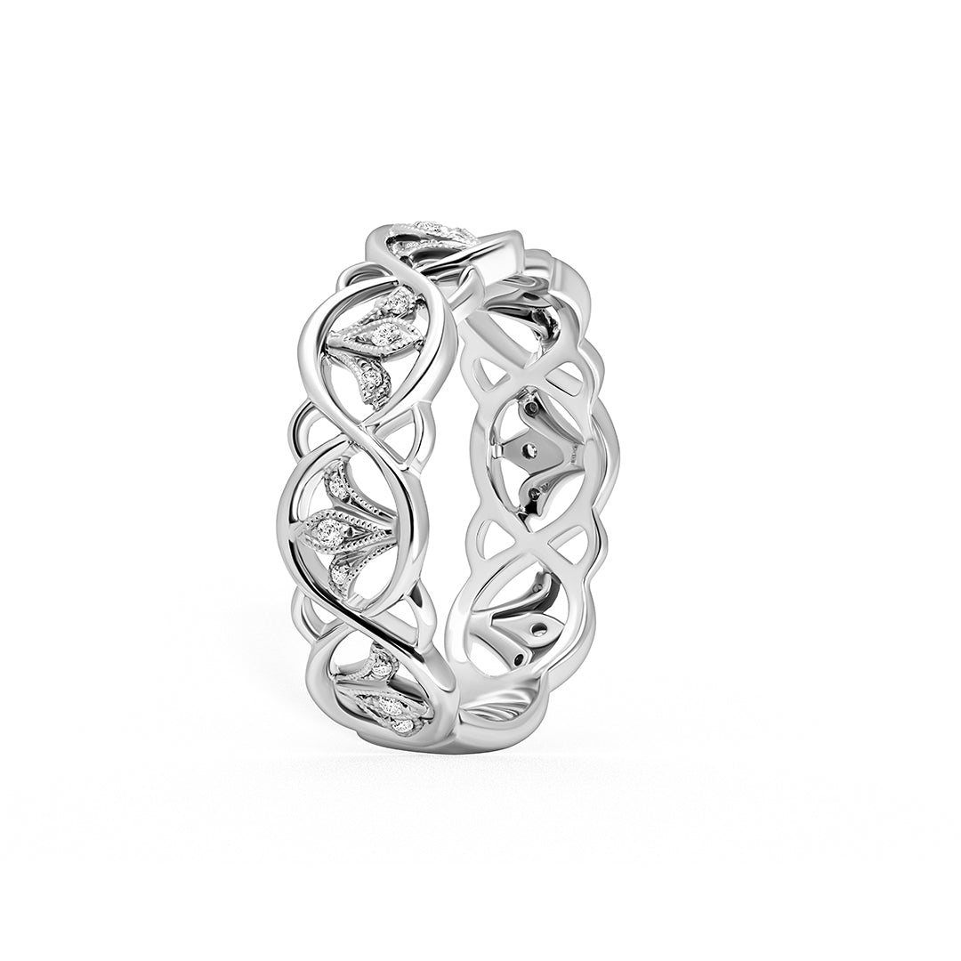 Fleur De Lis Fashion Diamond Milgrain Wedding Band