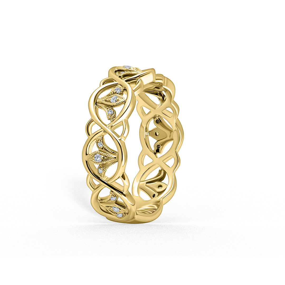 Fleur De Lis Fashion Diamond Milgrain Wedding Band