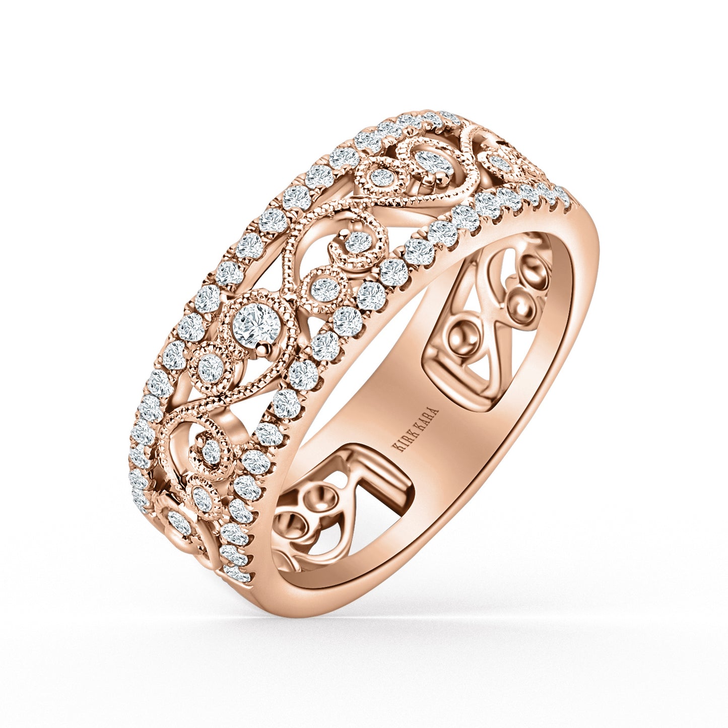 Swirl Diamond Edge Wide Wedding Band
