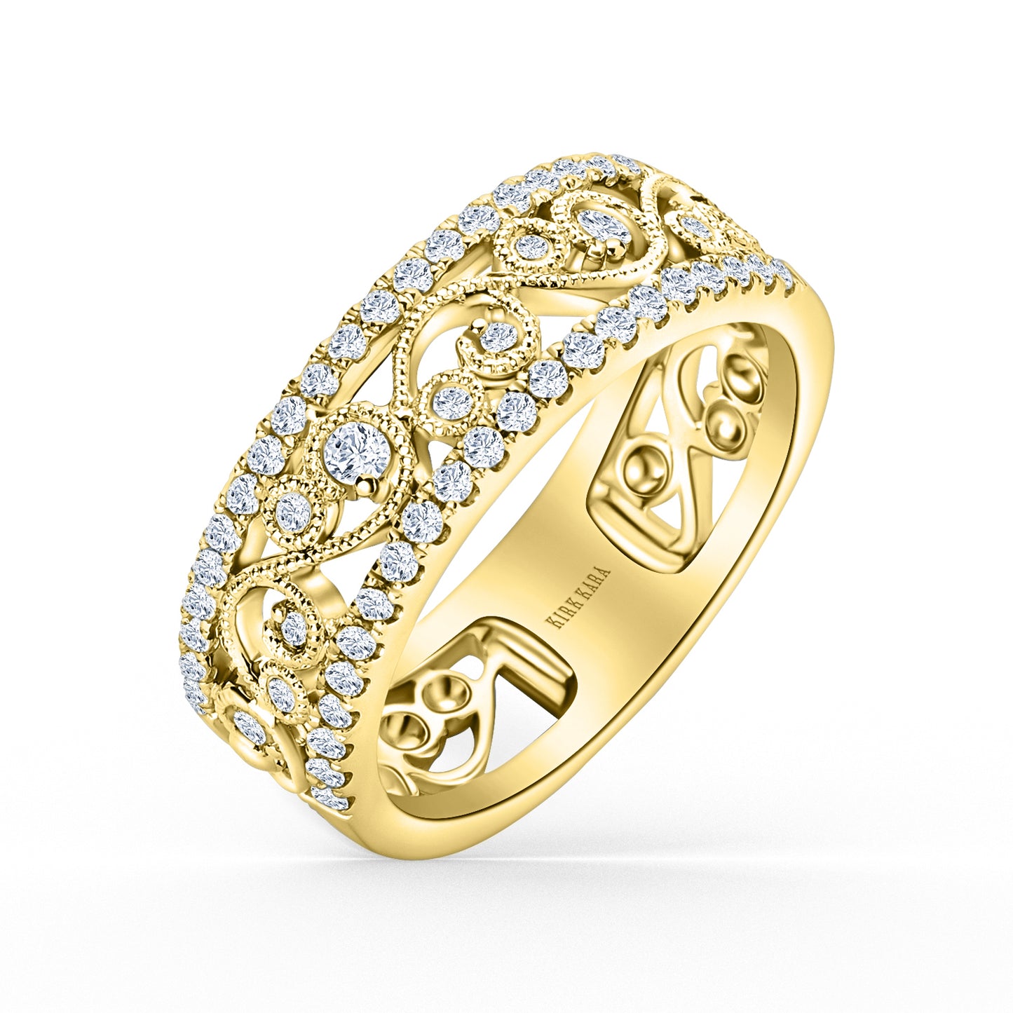 Swirl Diamond Edge Wide Wedding Band