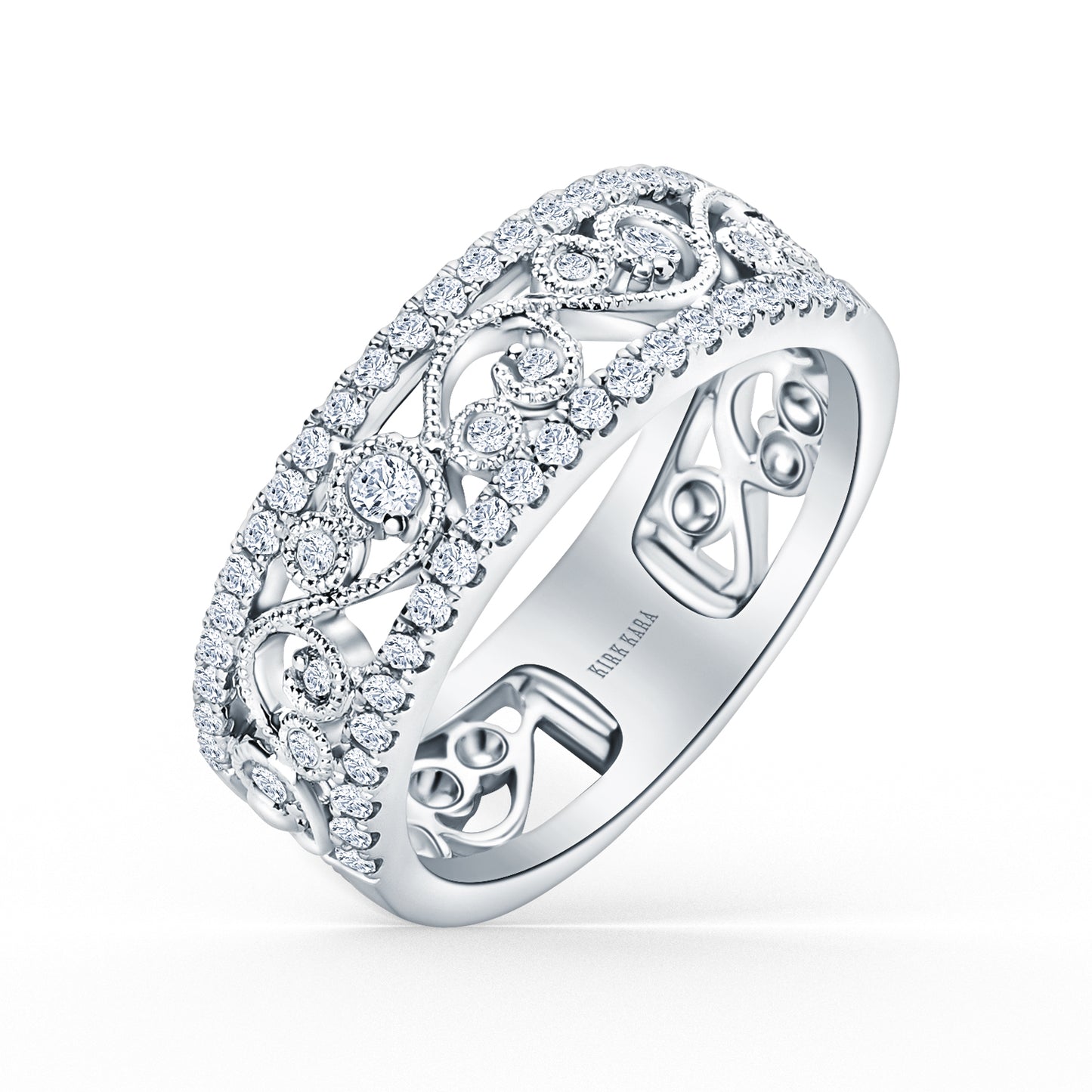 Swirl Diamond Edge Wide Wedding Band