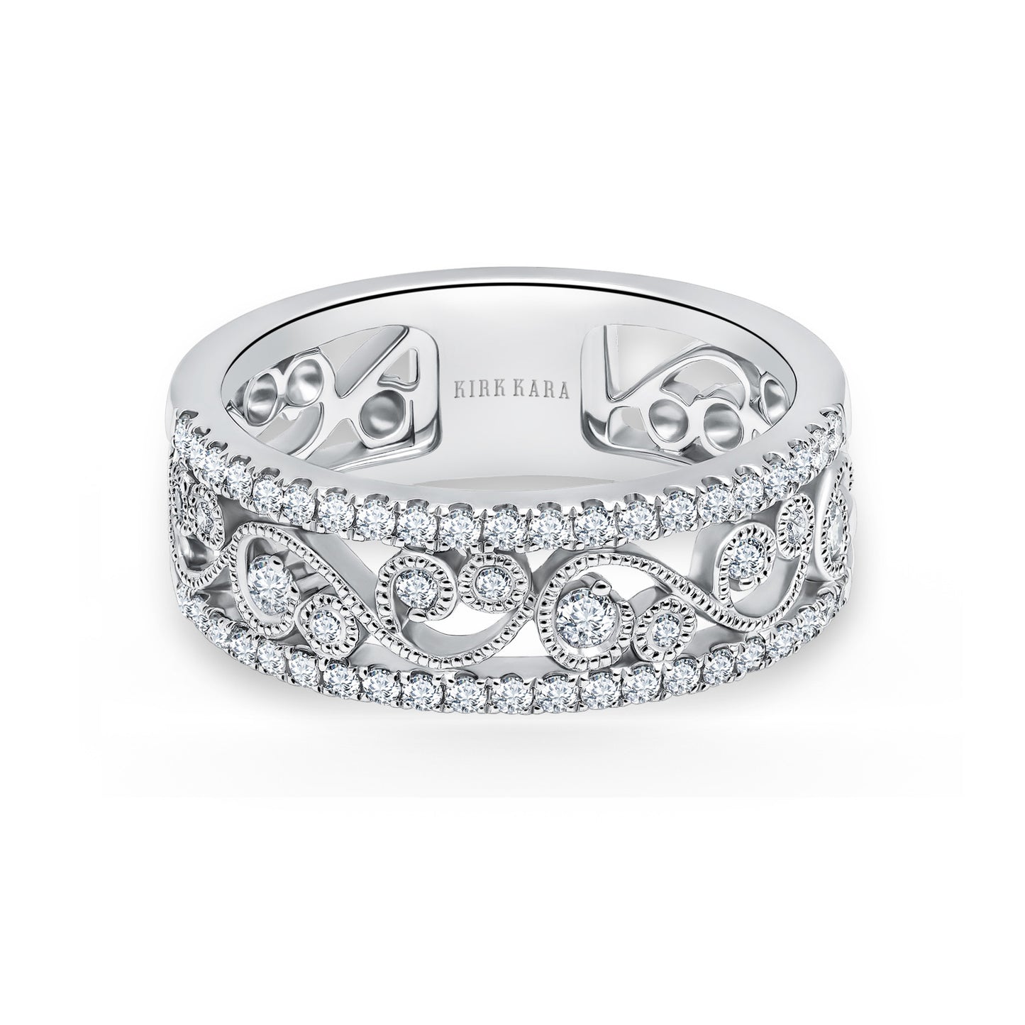 Swirl Diamond Edge Wide Wedding Band
