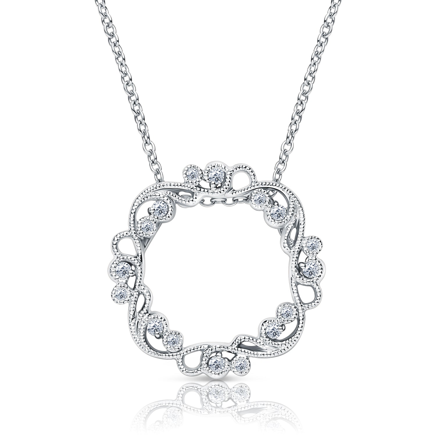 Artistic Lace Diamond Milgrain Circle Necklace