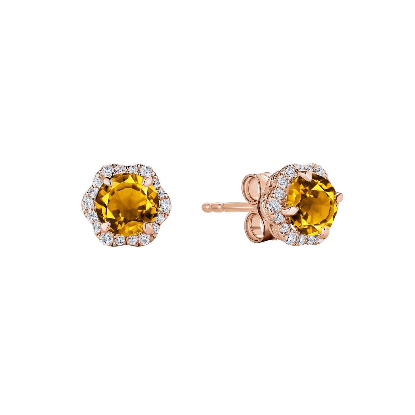 Floral Milgrain Citrine Diamond Stud Earrings