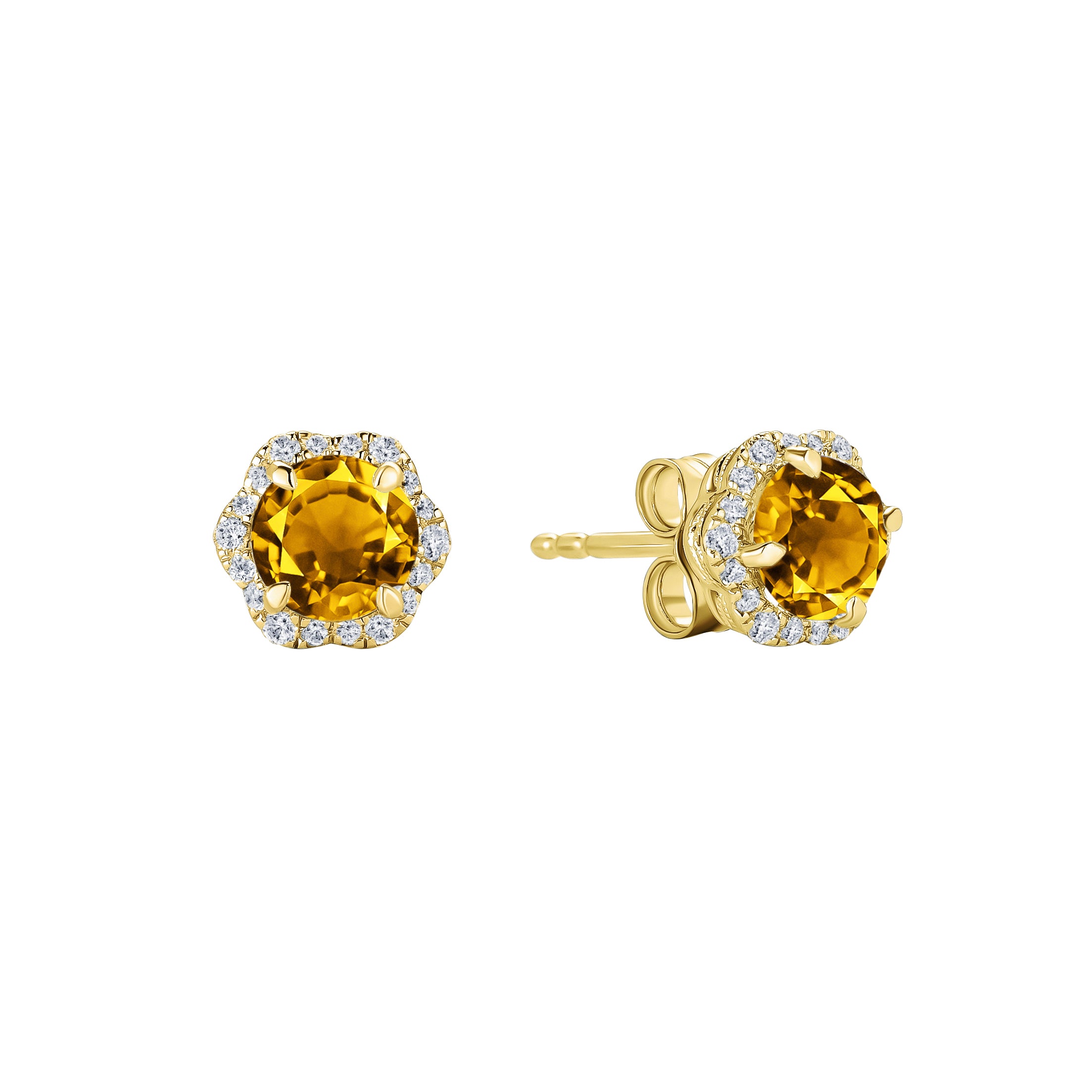 Floral Milgrain Citrine Diamond Stud Earrings