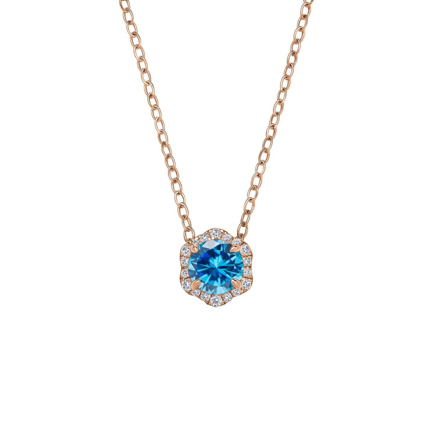 Floral Milgrain Swiss Blue Topaz Diamond Necklace