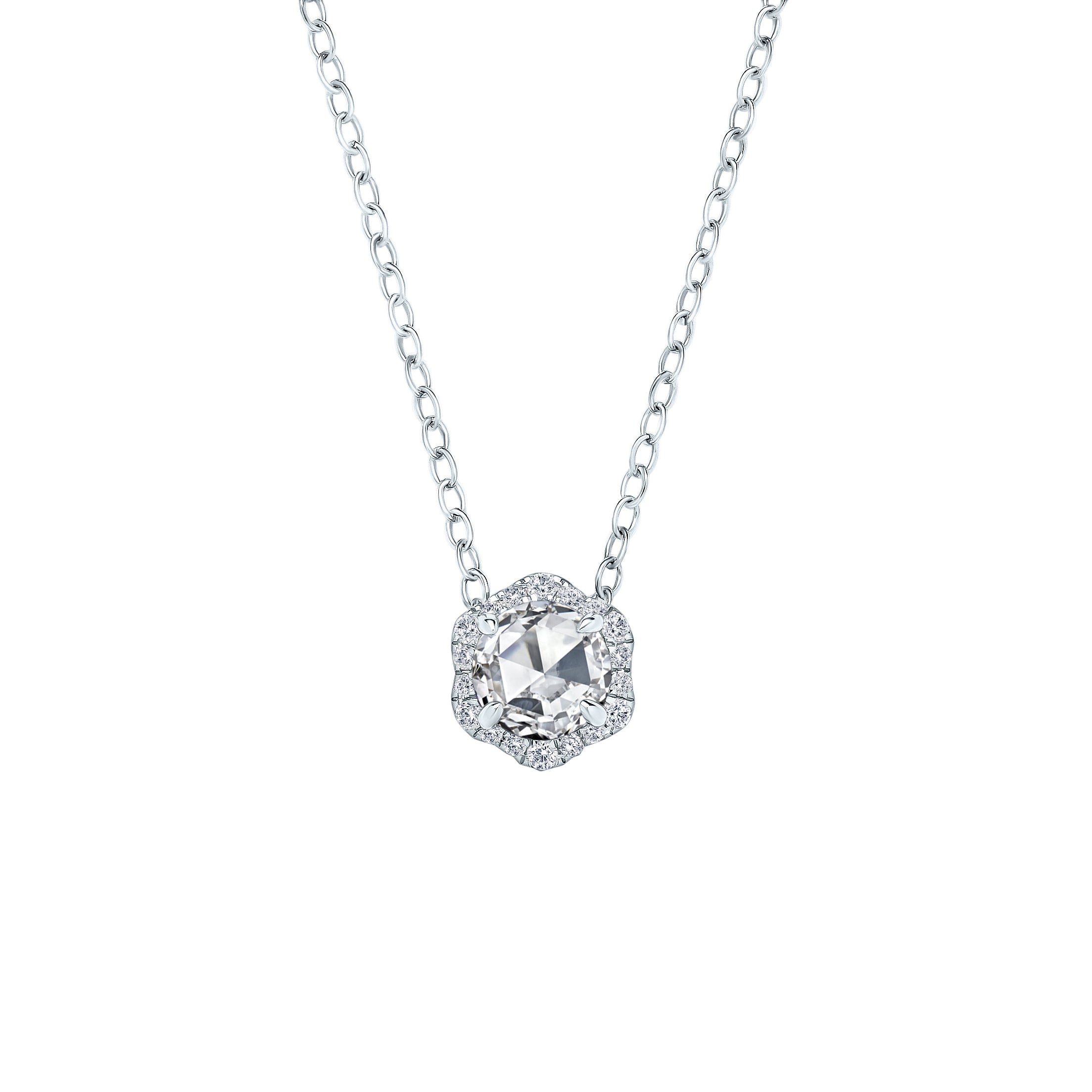 Floral Milgrain Rose Cut Moissanite Diamond Necklace