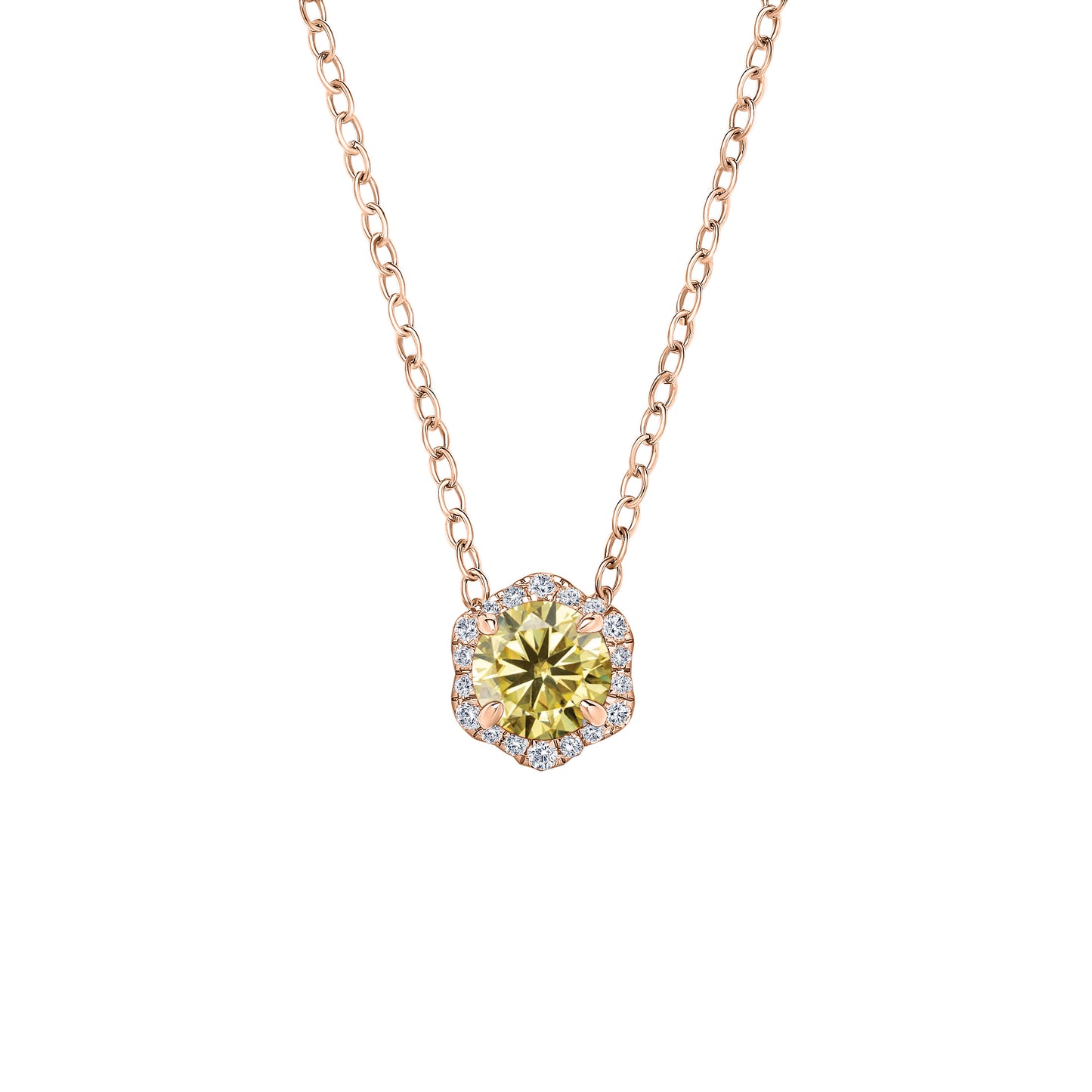 Floral Milgrain Yellow Moissanite Diamond Necklace