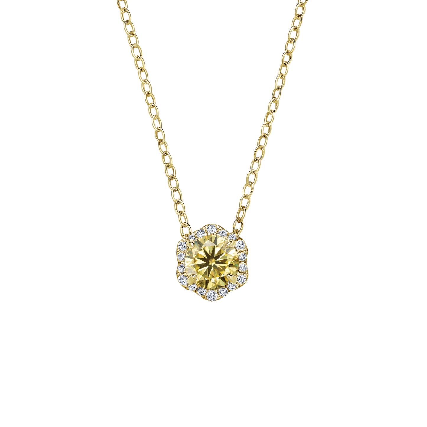 Floral Milgrain Yellow Moissanite Diamond Necklace