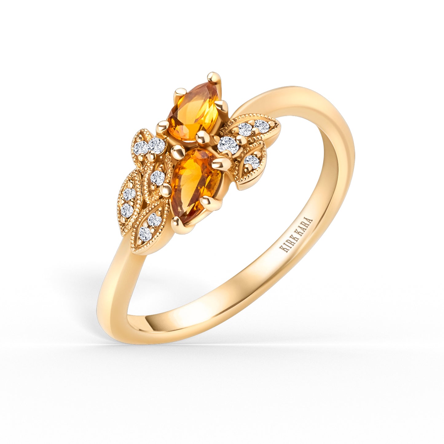 Floral Diamond Citrine Bypass Fashion Ring