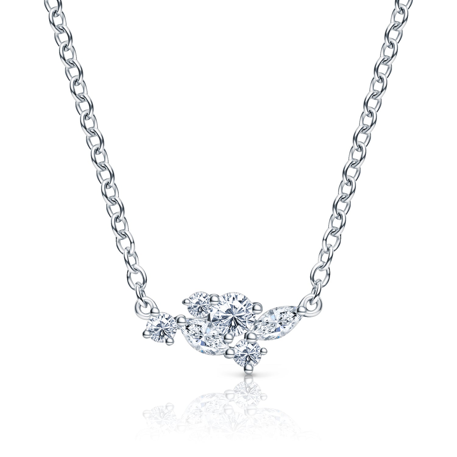 Elegant Diamond Round Marquise Cluster Necklace