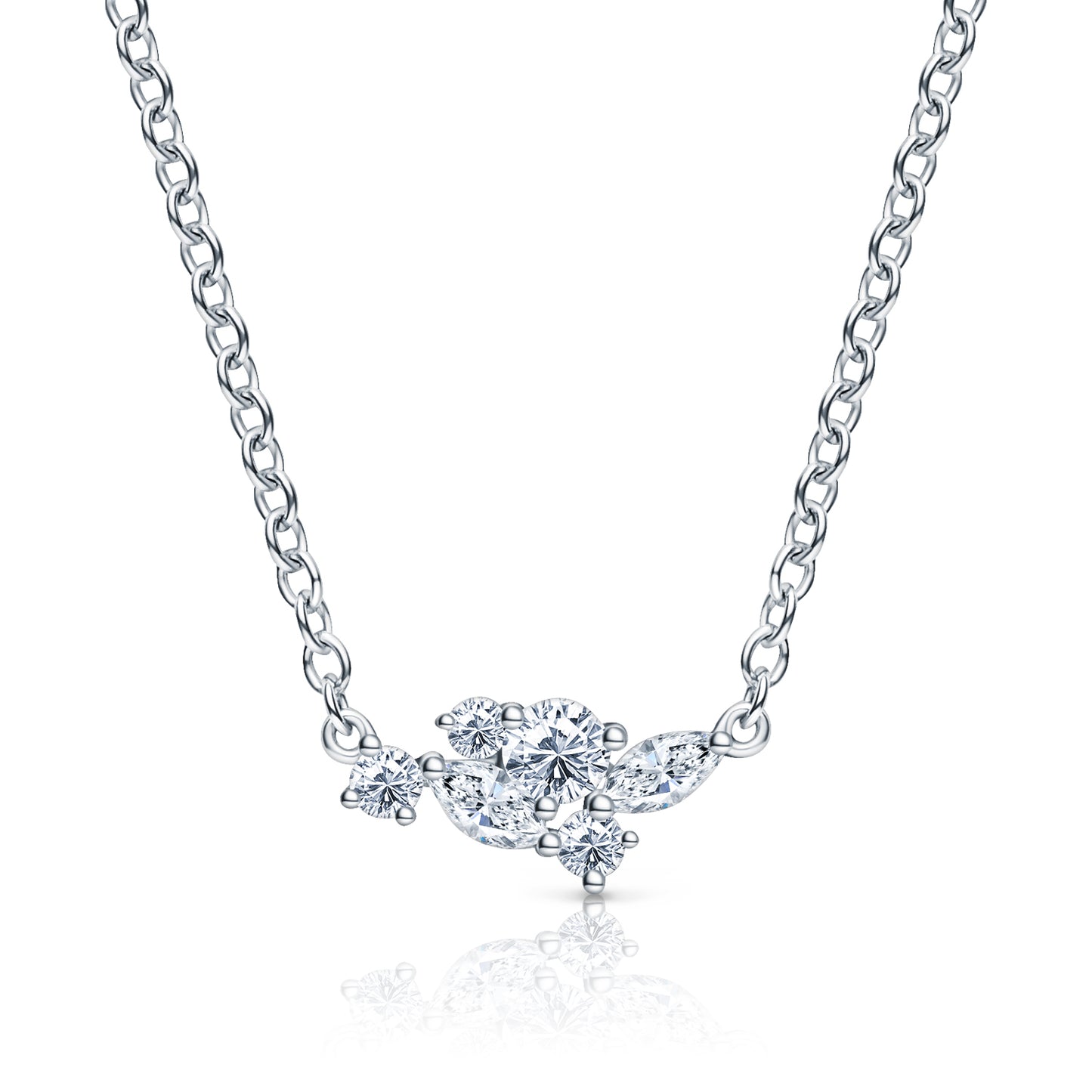 Elegant Diamond Round Marquise Cluster Necklace