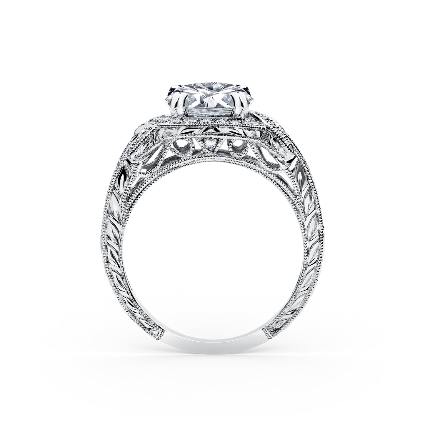 Halo Engraved Channel Set Milgrain Diamond Engagement Ring