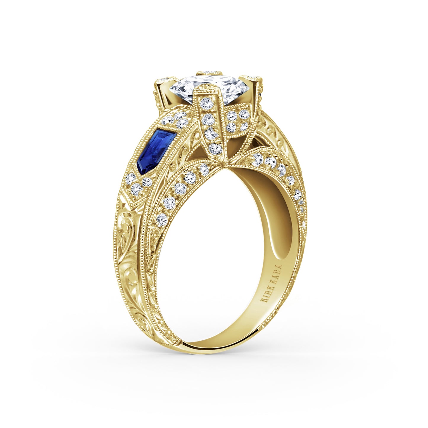 Sapphire Deco Cathedral Diamond Engagement Ring