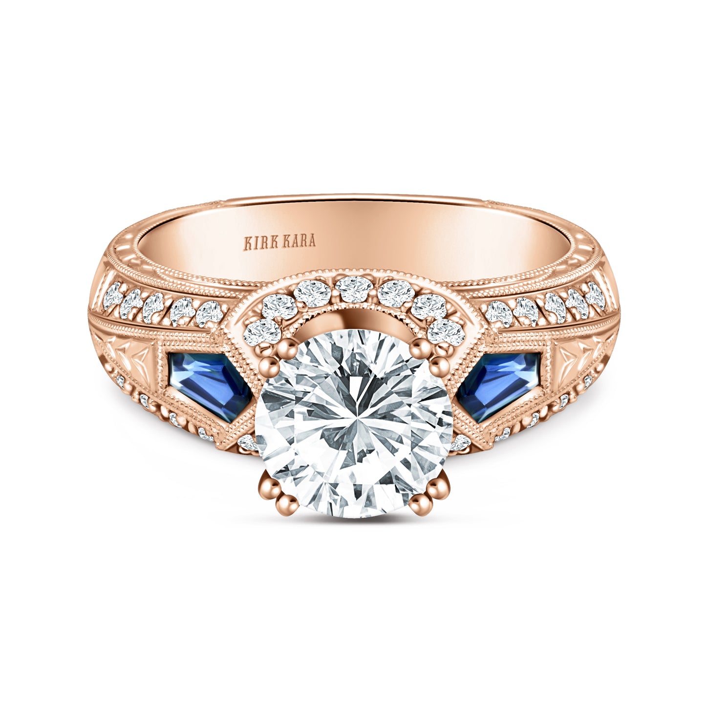 Sapphire Kite Vintage Inspired Diamond Engagement Ring