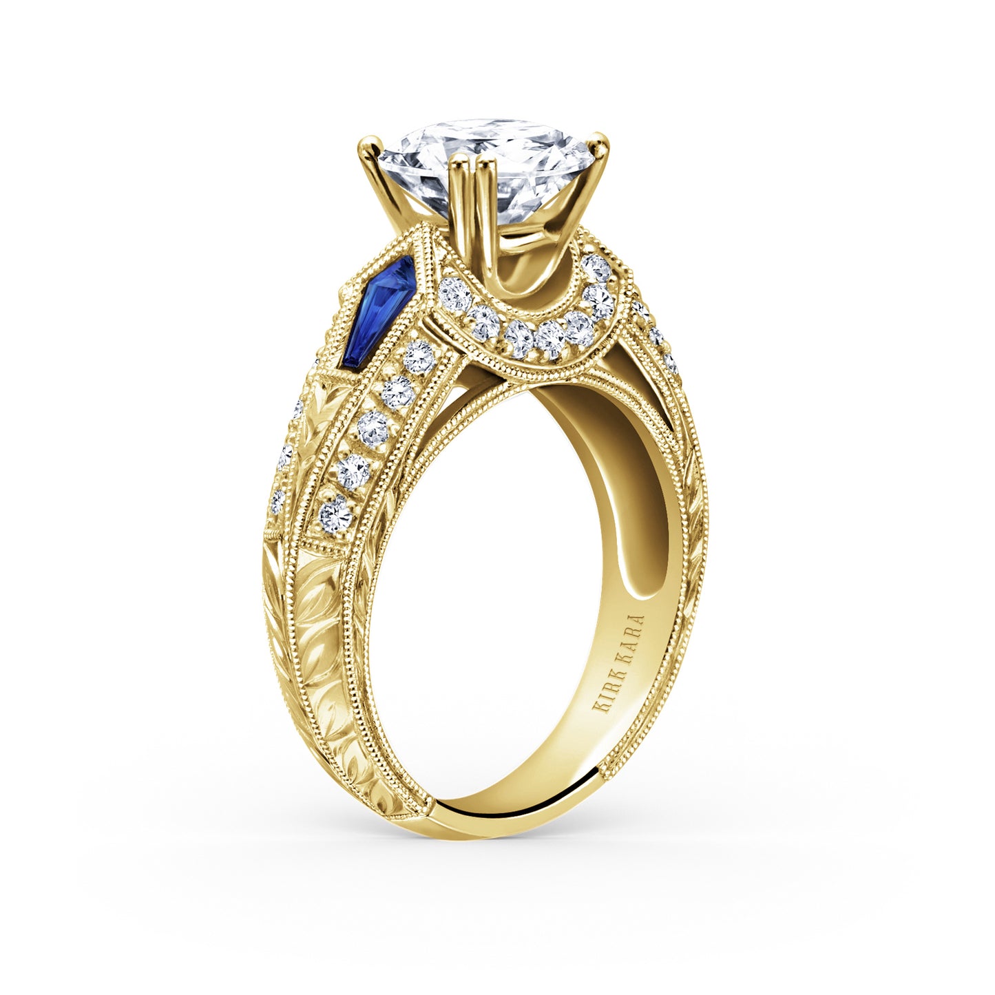 Sapphire Kite Vintage Inspired Diamond Engagement Ring